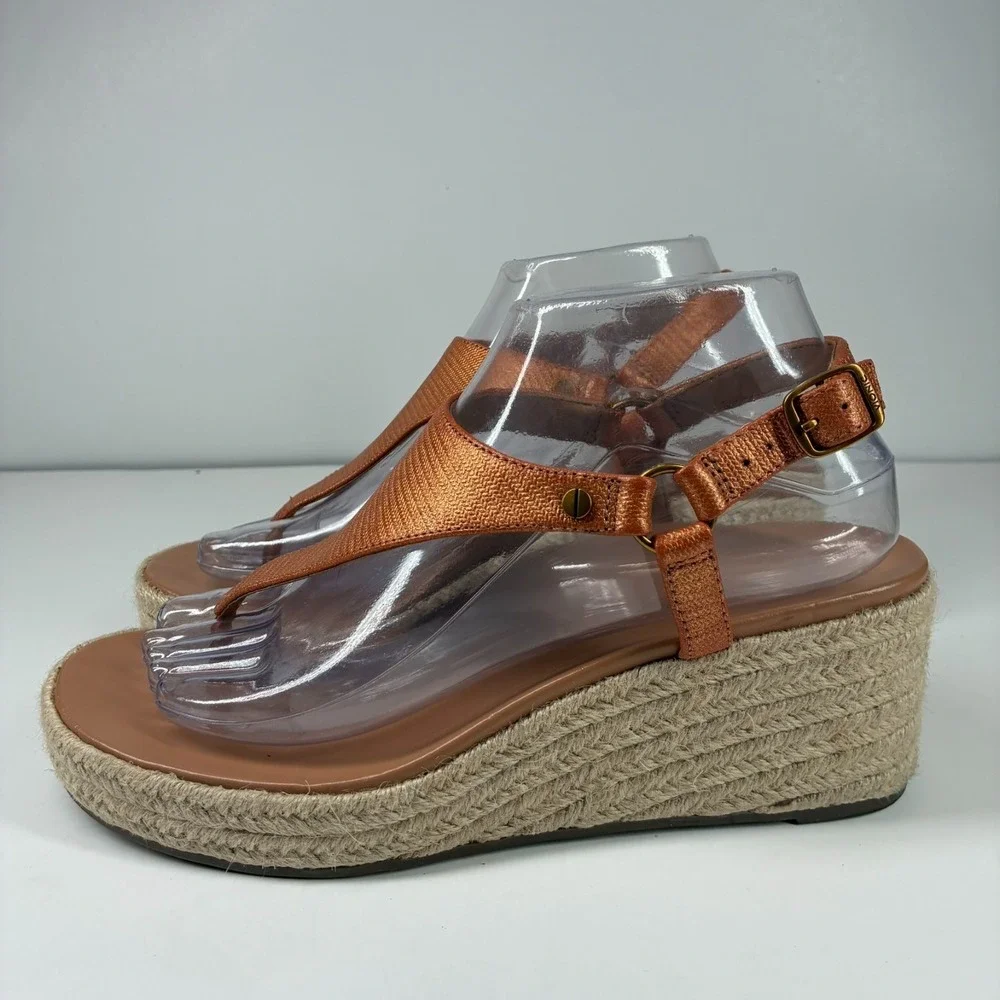 Vionic Kirra Women's US 8 Copper Leather Orthotic Casual Wedge Espadrille Sandal